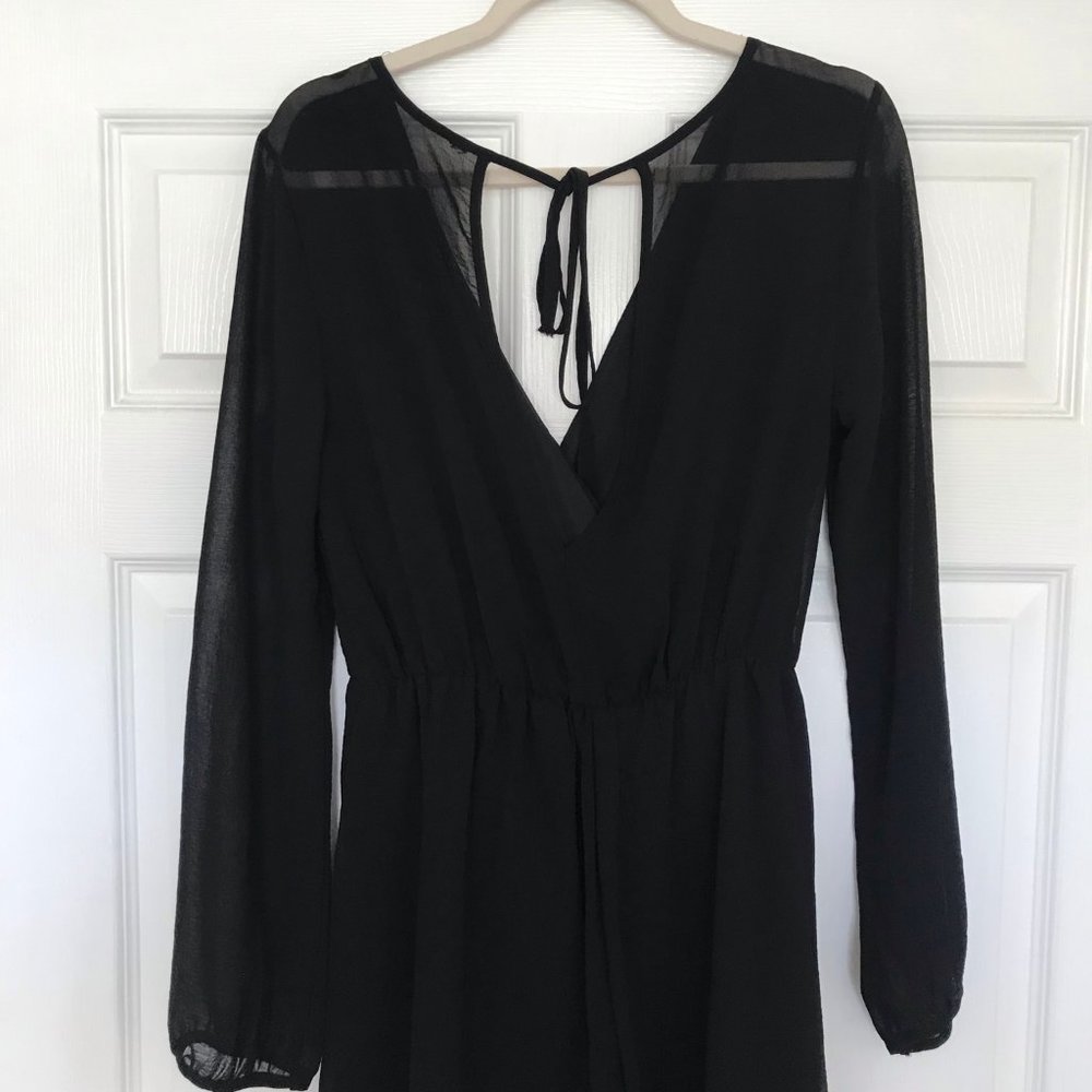 LBD! Black Deep V Neck Plunge & Long Sleeves Playsuit Romper - Size 8